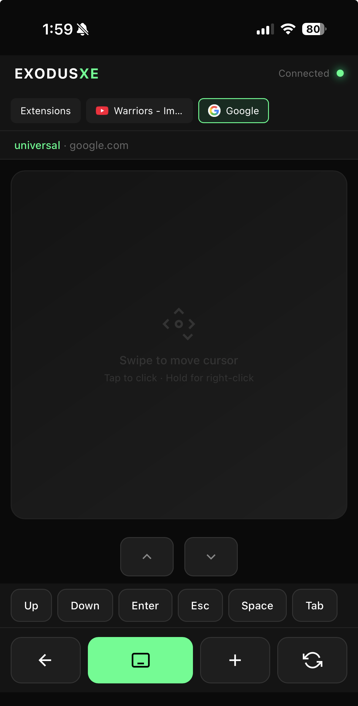 Universal remote mode with trackpad